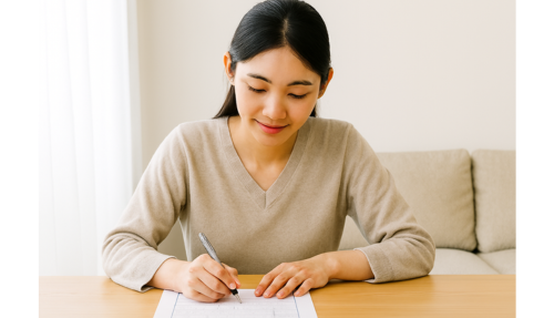 履歴書を書く女性
