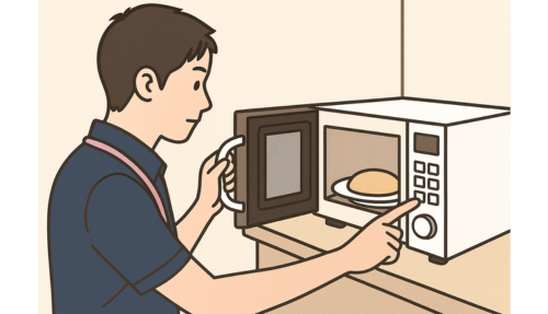 電子レンジで調理する介護士