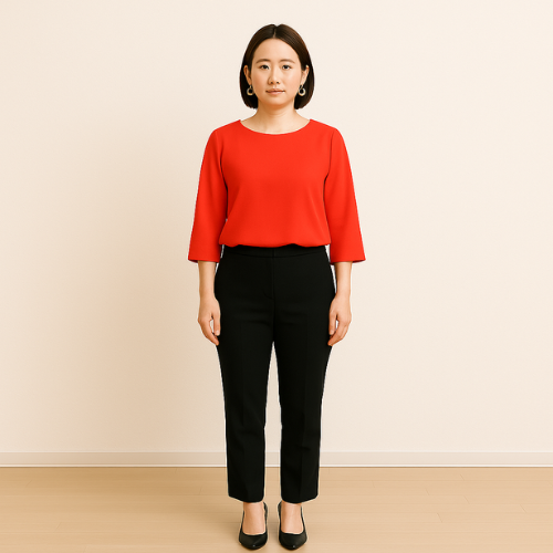 介護職の面接に来た女性応募者。派手な服装やアクセサリーが目立ち、落ち着かない印象のNG例。